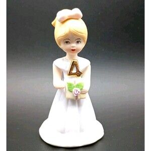 Enesco Porcelain Growing Up Girls Age 4 Figurine Blonde Lavender Dress 1981